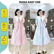 Office maternity dress with plaid shirt and stylized collar design to wear to work or going out for 