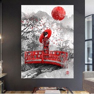 Japanese Geisha and Sushi Cat Painting On Canvas Wall Art Poster and Prints Samurai Picture For Livi