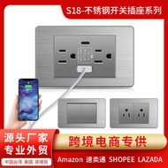 Gray Stainless Steel Brushed Switch Socket 15A American Standard Multi-Three Holes Thai USB Six Hole