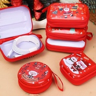 Children Christmas Wallets Mini Tinplate Double Zipper Coin Purse Cartoon Cute Round Square Earphone