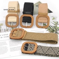 honeypanda Summer Women Elastic Woven Belt Square Buckle Vintage Boho Straw Belt Dress Belt Nice