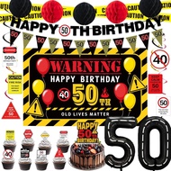 Roetyce 50th Birthday Party Decorations Men Women, Caution Logo Themed Happy 50th Birthday Banner Ba