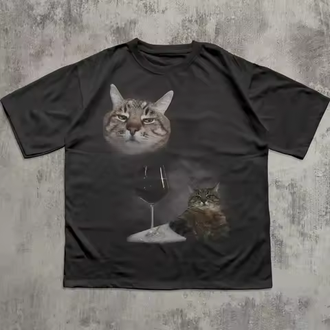 Funny Wine Cat Dank Meme Tee Shirt Gift for Woman and Man, Unhinged Clothes, Silly Cats Tee Goofy Ah