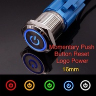 Momentary Switch 12V 24V 220V 16Mm Logo Power Push Button Switch Waterproof