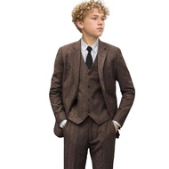 Tween Boys Suits Tweed 3-Pieces Suit Set Toddler Tuxedos Dresswear Ring Bearer Outfit Wedding Blazer