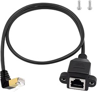 Duttek Cat8 90 Degree Network Extend Cable 1.65FT/50cm, 40Gbps Extreme Thin Up Angled RJ45 Male to F