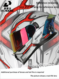 UCHOOSE หมวกกันน็อคกันน้ำกันแดดเลนส์คู่สีดำ Seluruh Wajah หมวกนิรภัยถอดได้แบบแยกส่วน