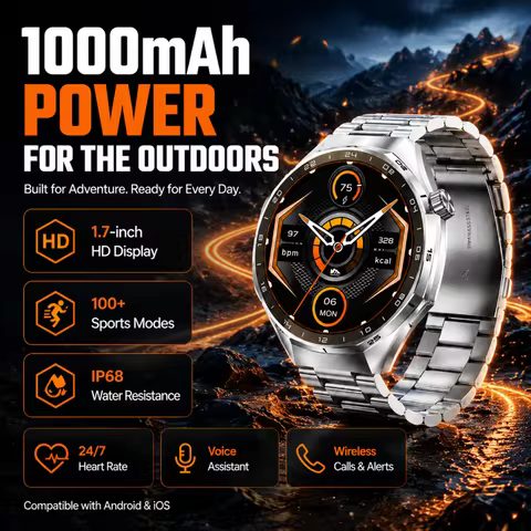 2026 Men's Smart Watch Military T-Rex3 Ultra 1000mAh Battery IP68 Waterproof Flashlight Heart Rate S