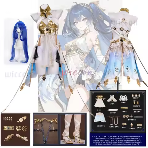 Iuno Cosplay Costume Wuthering Waves Blue Wig Halloween Carnival Party Outfit