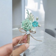 Boutonniere blue mint blue silver ash tosca corsage flower chest suit men wedding marriage