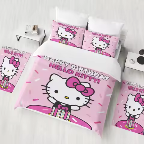 Hello Kitty Duvet Cover Set Bedding Covers 3-Piece Set 1 Quilt Cover Luxury Children Double