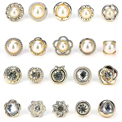 10Pcs Set Pearl Rhinestone Button Brooch Prevent Accidental Exposure Brooch Pins Detachable Badge Cu