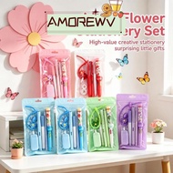 AMOR12WV Flower Stationery Set, with Keychain 7-in-1 7 in 1 Pen Set, Portable Multi Color Pen Gift S