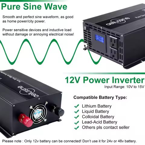 Off Grid Pure Sine Wave Inverter 1KW 2KW 3KW Battery 12V/24V/36V/48V DC to 100V/120V/220V/230V 240V 