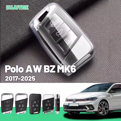 Clear TPU Car Key Case For VW Polo AW BZ MK6 2017-2026 Key Fob Cover Protector Shell Auto Accessorie