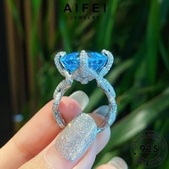 AIFEI JEWELRY Sterling Ring Silver Cincin Accessories Aquamarine Korean Women Luxury 純銀戒指 925 Square Adjustable Perempuan Perak Original For R2301