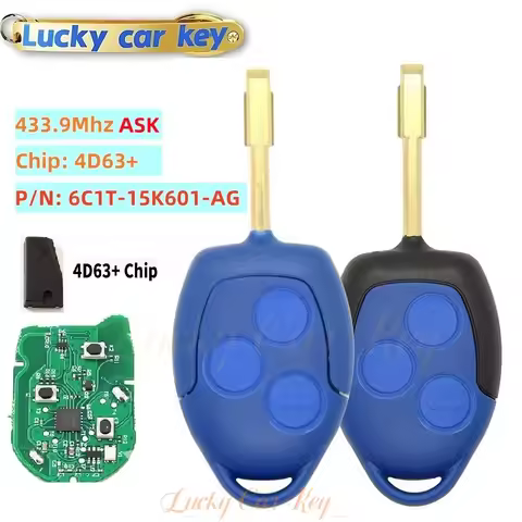 Lucky 6C1T-15K601-AG 6CIT15K601 4D63 Chip 433MHz FO21 Blade Blue/Black Car Remote Key For Ford Trans