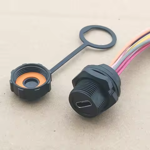 1pc Threaded TYPE C Waterproof Port IP67 Data Charging Jack Connector USB3.0 Socket USB-C Charger Pl