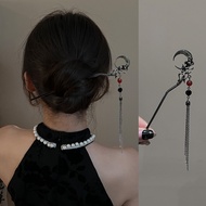 Chinese Ancient Style Gun Black Color Moon Hairpin Tassel Hairpin Headwear for Women Girls