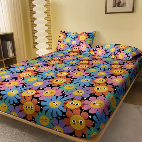 1 Piece Of Smiley Flower Patterned Frosted Bedsheet, Bedroom Printed Bedspread, Bedding (Excluding P