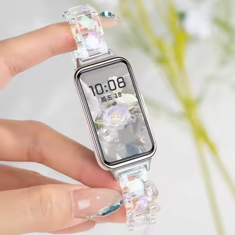 Woman Colorful Resin watch strap for Huawei 10 Band 9 8 7 Transparent Watchband Replacement Bracelet