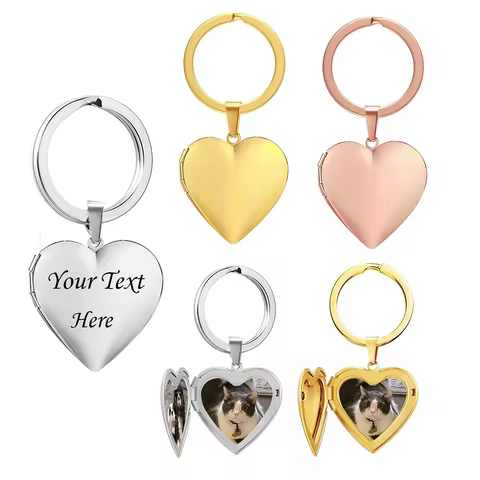 Custom Heart Photo Frame Key Chain for Women Girls Unisex Stainless Steel Locket Keychain Love Penda