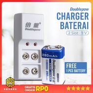 Doublepow Rechargeable Battery Charger 2 Slots 9V with 9V 1 PCS - DP-B09 Original 99 Square