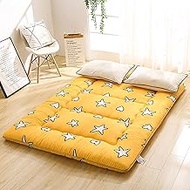 HMLOPX Yellow Japanese Futon Mattress Roll Up Tatami Floor Mat Foldable Bed Portable Camping Mattress Sleeping Pad with 1 Pair of Fiber Pillows,Twin Size