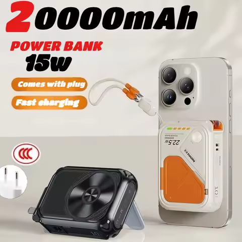 20000mAh Wireless Power Bank Stand 10000mAh Portable Magnetic Fast Charging External Battery AC Plug