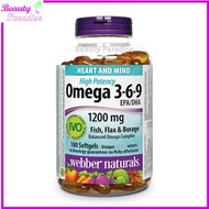 Webber Naturals - 健心Omega 3-6-9 亞麻籽 魚油和玻璃苣油 (1200 毫克) 180 粒透明軟膠囊 [平行進口] 此日期前最佳:2029年02月28日