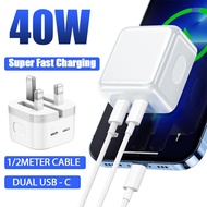 UK Plug 40W/35W/20W Super Fast Charge PD Dual Port  TYPE-C Fold Plug Quick Charge Wall Travel Adapte