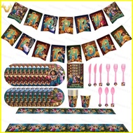 Disney Encanto Theme Disposable Tableware Decoration Set Banner Cake Topper Cap Paper Plate Birthday