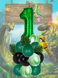 22入組大號數字氣球(0-9),32英寸綠色氦氣數字氣球和迷你恐龍造型氣球,適用於生日派對裝飾