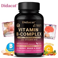 Didacat - Unisex Vitamin B Complex - B Complex: Vitamins B1, B2, B3, B5, B6, B12, with Vitamin C, ch