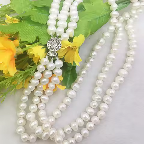New charming Pretty! 3 Rows 8-9mm White Akoya Shell Pearl Necklace Beads Jewelry Natural Stone AAA G