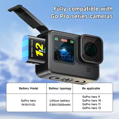 Battery GoPro HERO 12 PALO For GoPro Hero 12 11 10 9 Battery 2000 mAh with 3 Slots TF Card Battery C