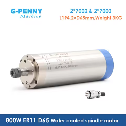 G-Penny 800W Water Cooled CNC Spindle Motor 110V/220V ER11 24000RPM 400Hz 65×195mm 4 Bearings For Wo