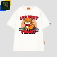 Unisex short-sleeved t-shirt Yellow cat with bow tie on I Do What I Want meme personality cat shirt 