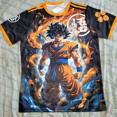 Japan Soccer Jersey Anime Dragon Ball Goku Blue Saiyan 3D Print Tshirt Y2K High Street Oversize Fash