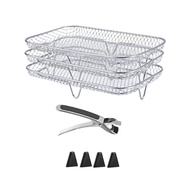 Aayang Air Fryer Rack Baking Basket Pan with Anti Scald Clip and Silicone Pads Grill Rack 3 Layered Deep Fryer Oil Strainer Racks