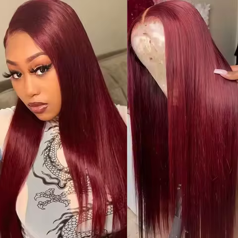 99J Burgundy Lace Frontal Wig 13x6 Straight Lace Front Wig HD Transparent Lace Frontal Wig Human Hai