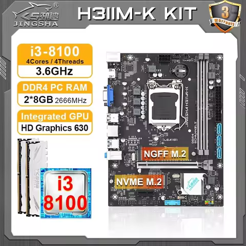 JINGSHA LGA 1151 motherboard cpu ram combo with core i3 8100 + 2*8GB DDR4 placa base mae Kit 1151 pc
