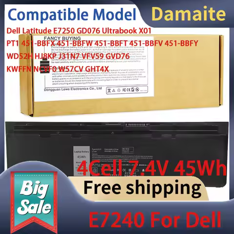 Damaite E7240 Laptop Battery For Dell Latitude E7250 GD076 Ultrabook X01 PT1 451-BBFX 451-BBFW 451-B