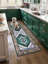 SERISSA Boho Washable Runner Rug, 2x5 Rug Runner Non-Slip Vintage Green White Hallway Kitchen Runner