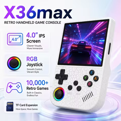 X36 Max Handheld Game Console 4.0''IPS Screen 128Linux System Joystick RGB Lighting Smartpro Retro V