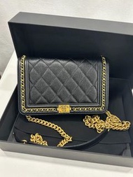Chanel🖤23P Boy woc 黑金皮穿鏈款✨全新全套有單💖✨