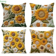 LONNG 1pc/4pcs Pillow Cover, Flower Theme  Sunflowers Linen Pillowcase,  Plush 45 x 45 Square Breath