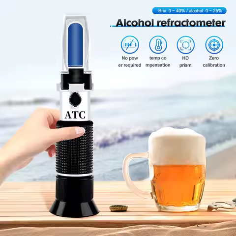 Handheld Alcohol Sugar Refractometer Wine Concentration Meter Densitometer 0-25% Alcohol Beer 0-40% 