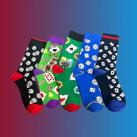 1/5 Pairs Board Game Dice Playing Cards Cartoon Anime Cute Trendy Cosplay Knee-High Socks Unisex