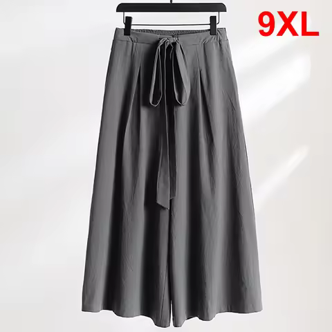 Loose Linen Pants Men Baggy Pants Plus Size 9XL Summer Ankle-length Pants Male Solid Color Bottom Bi